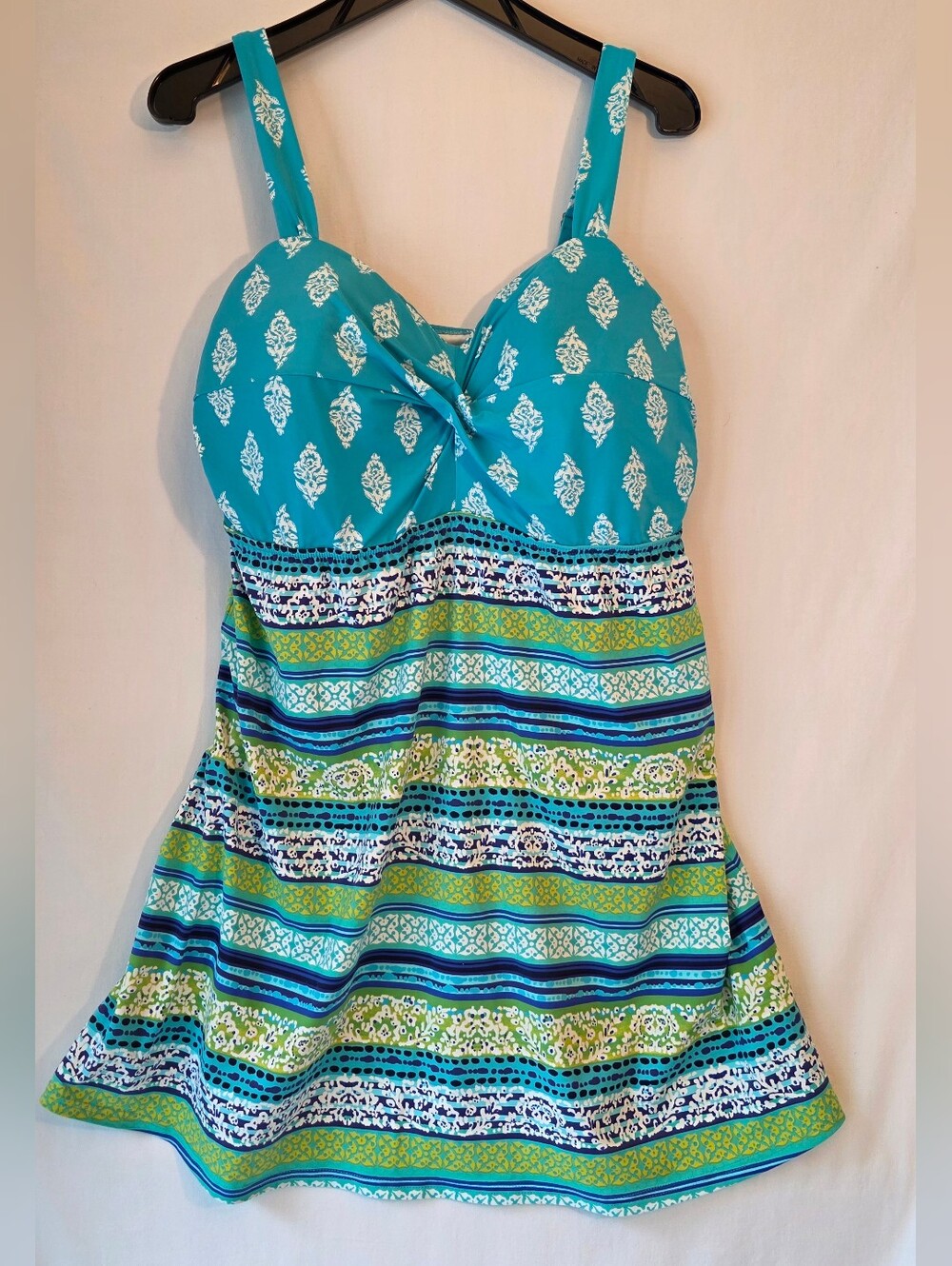 Lands' End Teal and Blue Patterned Swim Camisole (Plus Size Bathing Suit Top)